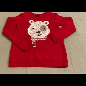 EUC Lands’ End Red Winter Bear Sequin Sweatshirt